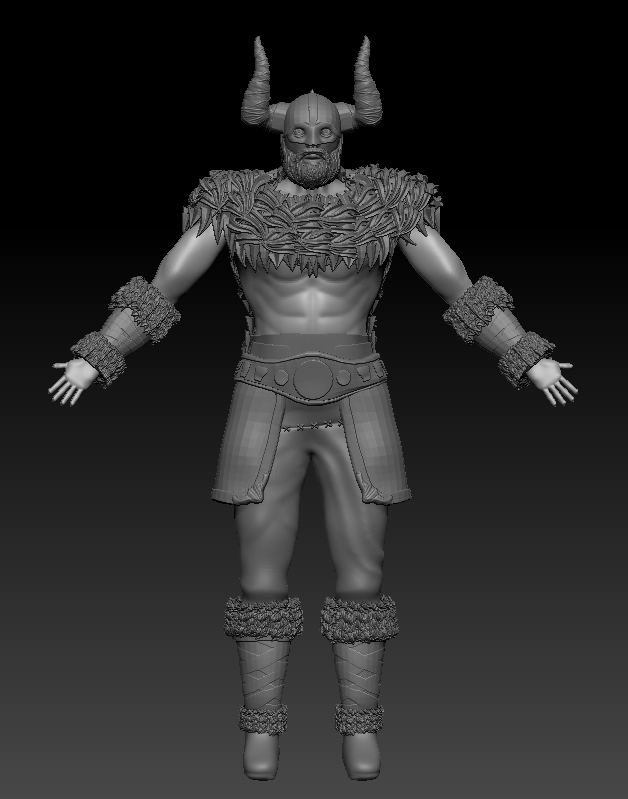 Önden tam boy Viking savaşçısı, A-poz, kil render.