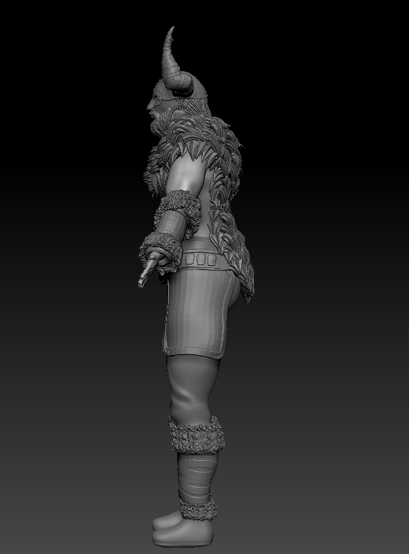 Yandan profil Viking savaşçısı, boynuzlu miğfer ve kürk.